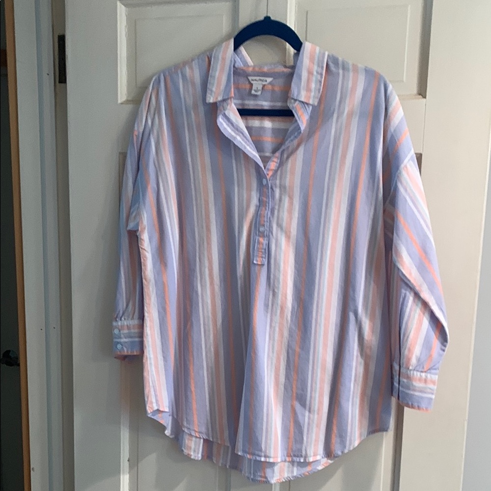 Nautica Striped Blouse - Blue, Pink, White